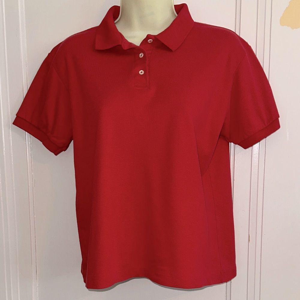 Vintage 80s Lands' End  Red‎ Cotton Short Sleeve Polo Shirt